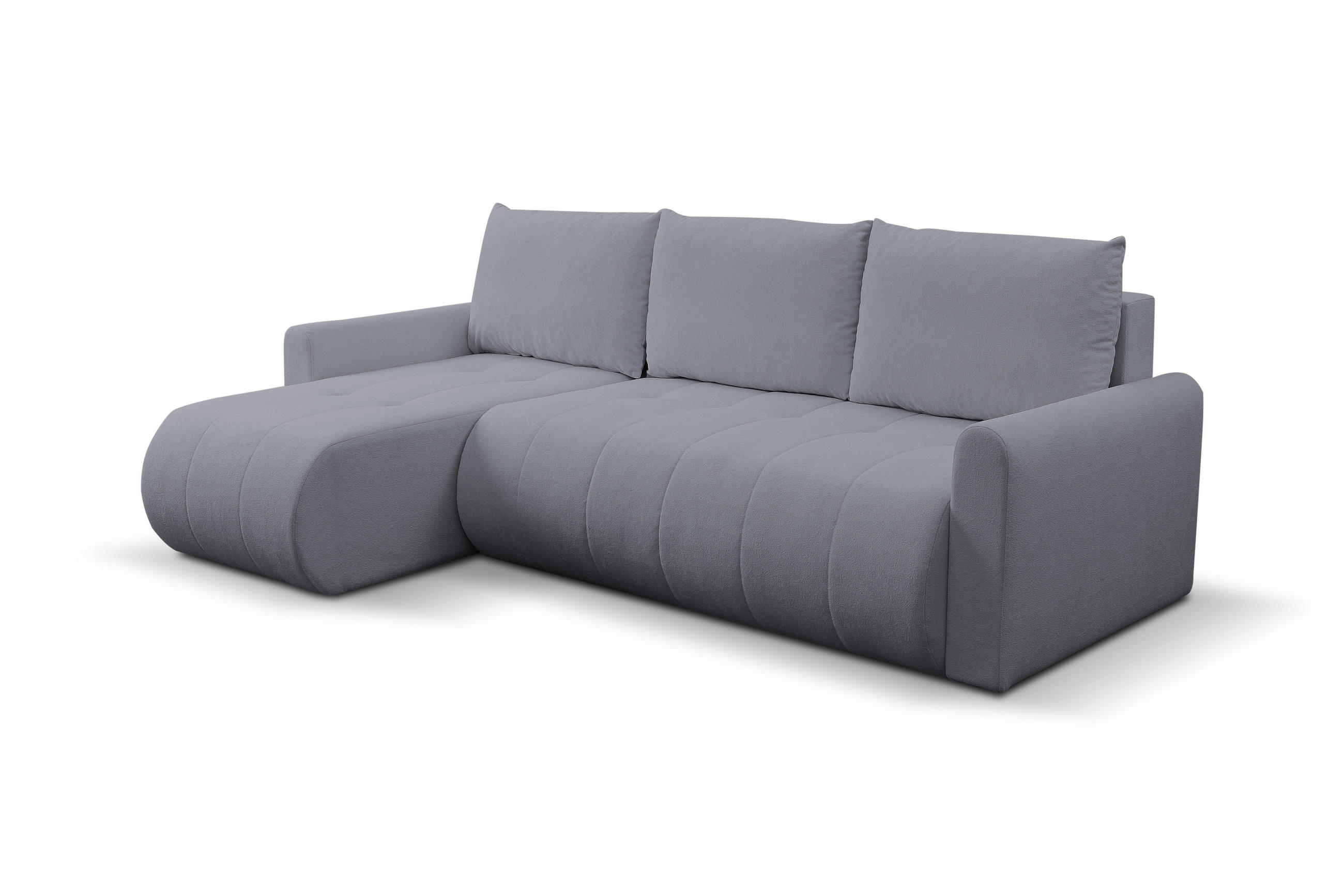 ECKSOFA Primo mit Schlaffunktion und Bettkasten in Cordstoff - Schwarz/Grau, Holz/Holzwerkstoff (245/143cm) - Ravio