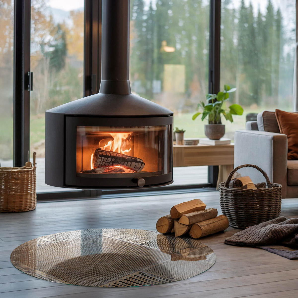 GLASPLATTE für Kamin Ø 100 cm - Beige, Glas (100/100/0.4cm) - TULUP