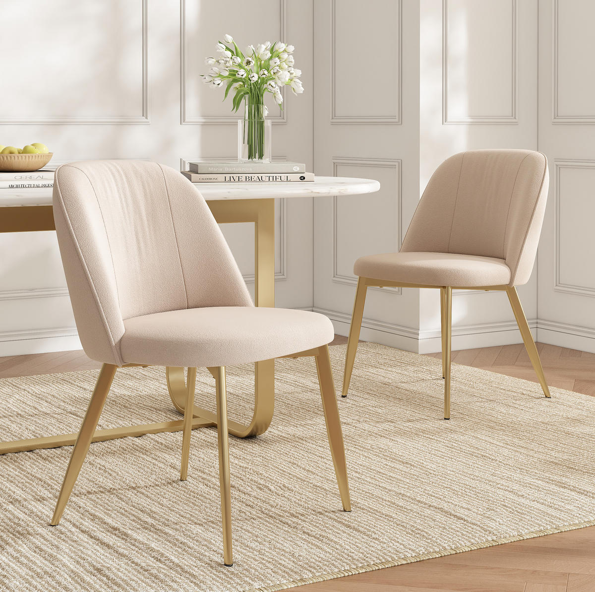 ESSZIMMERSTUHL 2er-Set Samt Beige mit goldfarbenen Metallbeinen - Beige, Metall (50/80/53cm) - Meubliv