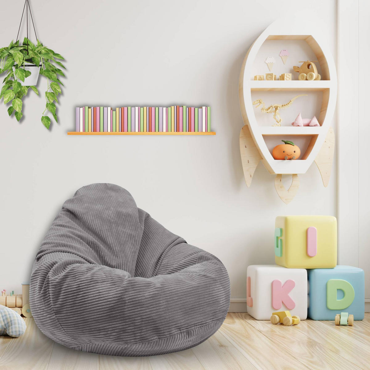 SITZSACK PARADISE MIT FUßSTÜTZE Kordsamt 2-tlg Frost Gray S - Grau, Textil (70/70/70cm) - Dreamroots