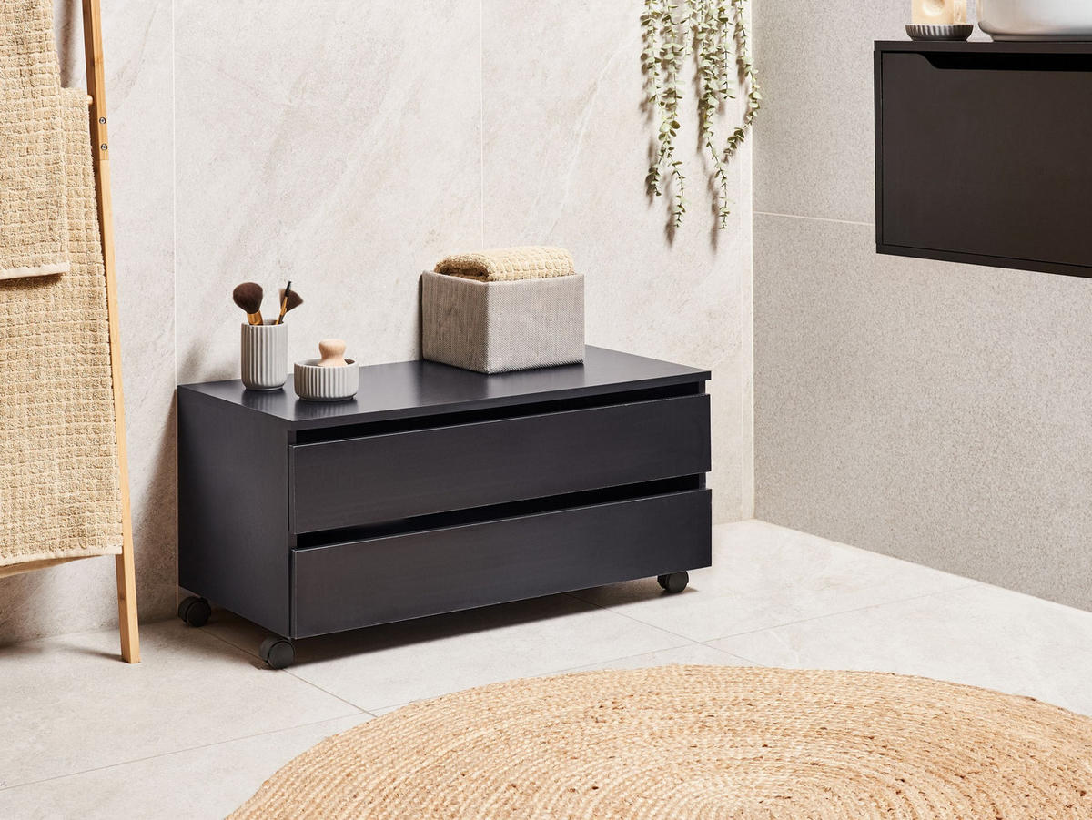 DULAP DE BAIE cu rotile 80 cm negru Teresina - negru, compozit lemnos (80/38/39cm) - Beliani
