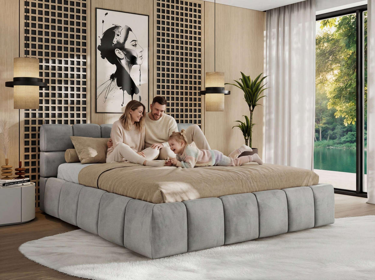 POLSTERBETT NIRA CLASSIC 160/200 - Beige Velvet - ohne Matratze - Beige, Textil (160/200cm) - MKS