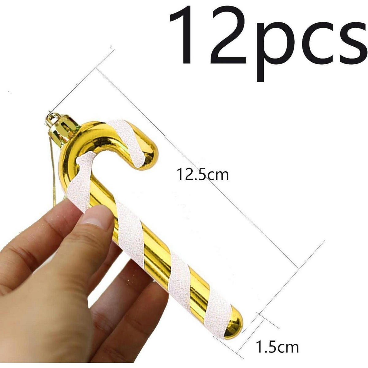WEIHNACHTSBAUMSCHMUCK Zuckerstangen 12-teiliges Set Gold-Weiß - Multicolor, Kunststoff (1.5/1.5/12.5cm)