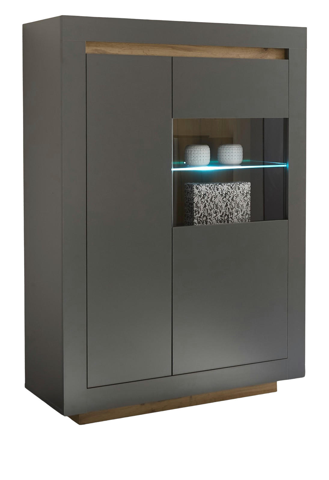 VITRINE anthrazit, Wotan Eiche, Highboard mit viel Stauraum - Eichefarben/Anthrazit, Glas/Holzwerkstoff (96/136/38cm) - Furn.Design