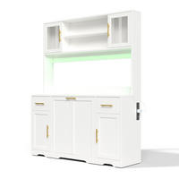 BUFFET DE-38725 140/40/173 cm LED-Beleuchtung und Müllschrank Weiß/Gold - Weiß, Holzwerkstoff (140/173/40cm) - ComfortXL