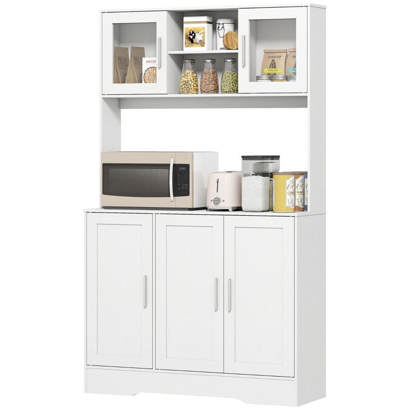 BUFFET DE-38807 108/35/180 cm 4 Schränke und Glastüren Weiß/Silber - Weiß, Holzwerkstoff (108/180/35cm) - ComfortXL
