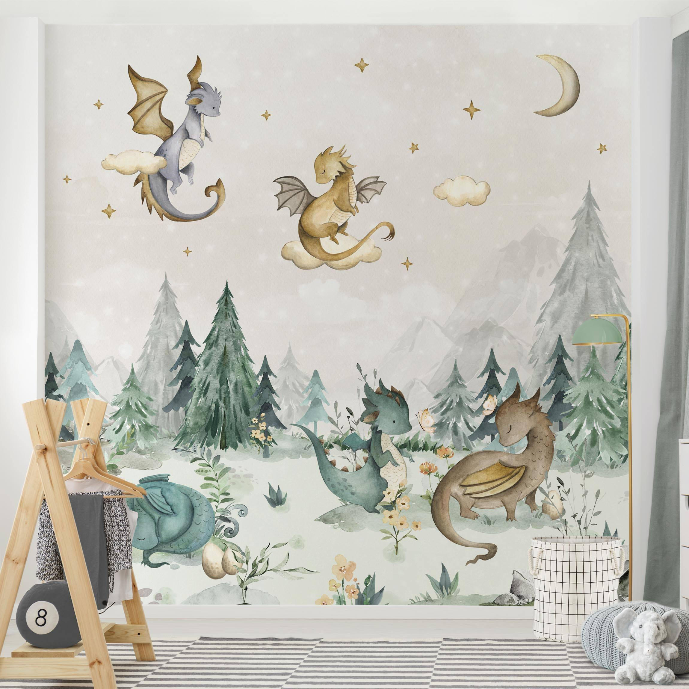 FOTOTAPETE Verträumte Drachen 240/240 cm - Grün, Papier (240/240cm) - Bilderwelten