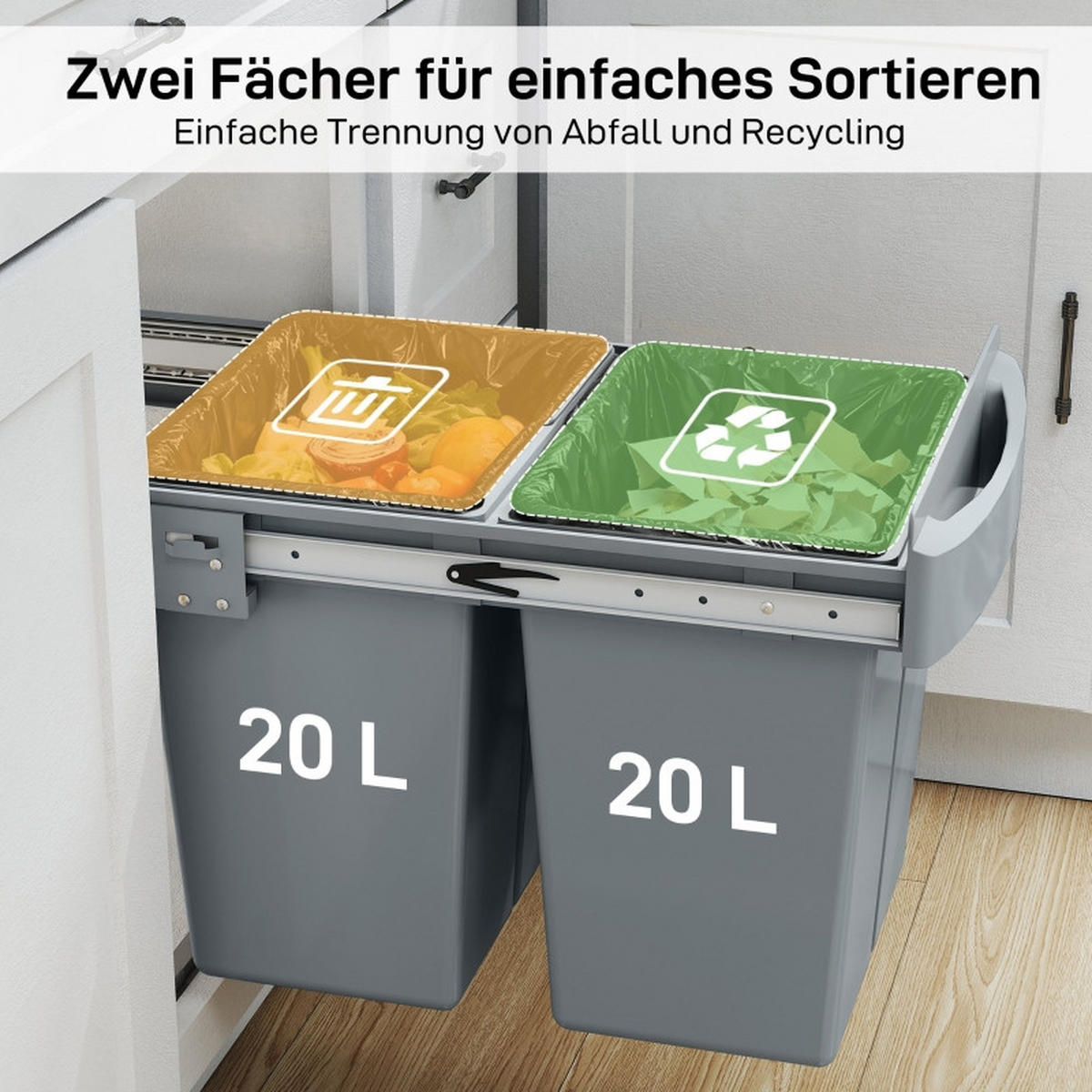 ABFALLEIMER - Grau, Kunststoff (33.5/41/52cm)