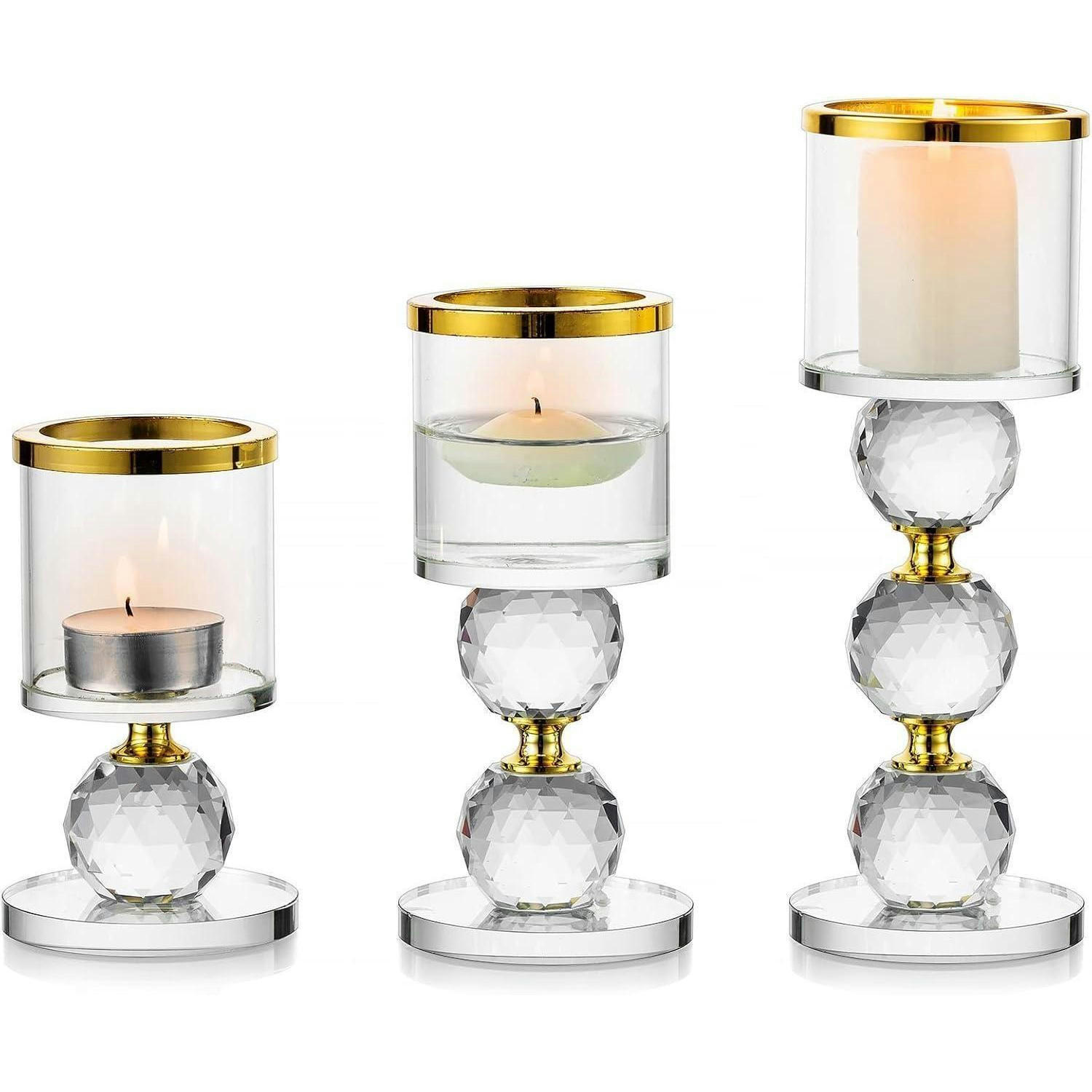 KERZENSTÄNDER 3-teiliges Set Kristall Gold - Goldfarben, Glas (7/19.5/7cm)