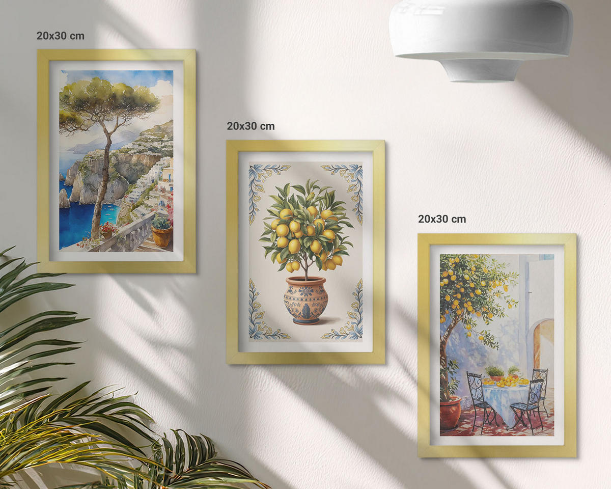 BILDER SET 3er Set - 20x30 cm Goldrahmen - Tisch aus Zitronenbaum - Goldfarben, Kunststoff (20/30cm) - TULUP