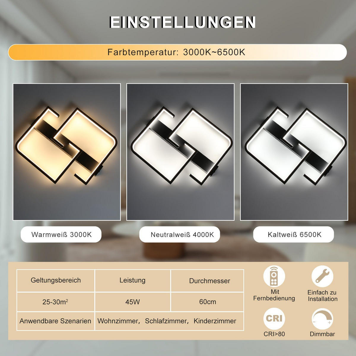 LED-DECKENLEUCHTE Carsten 61/47/6 cm - Schwarz, Metall (60/47/6cm) - ZMH
