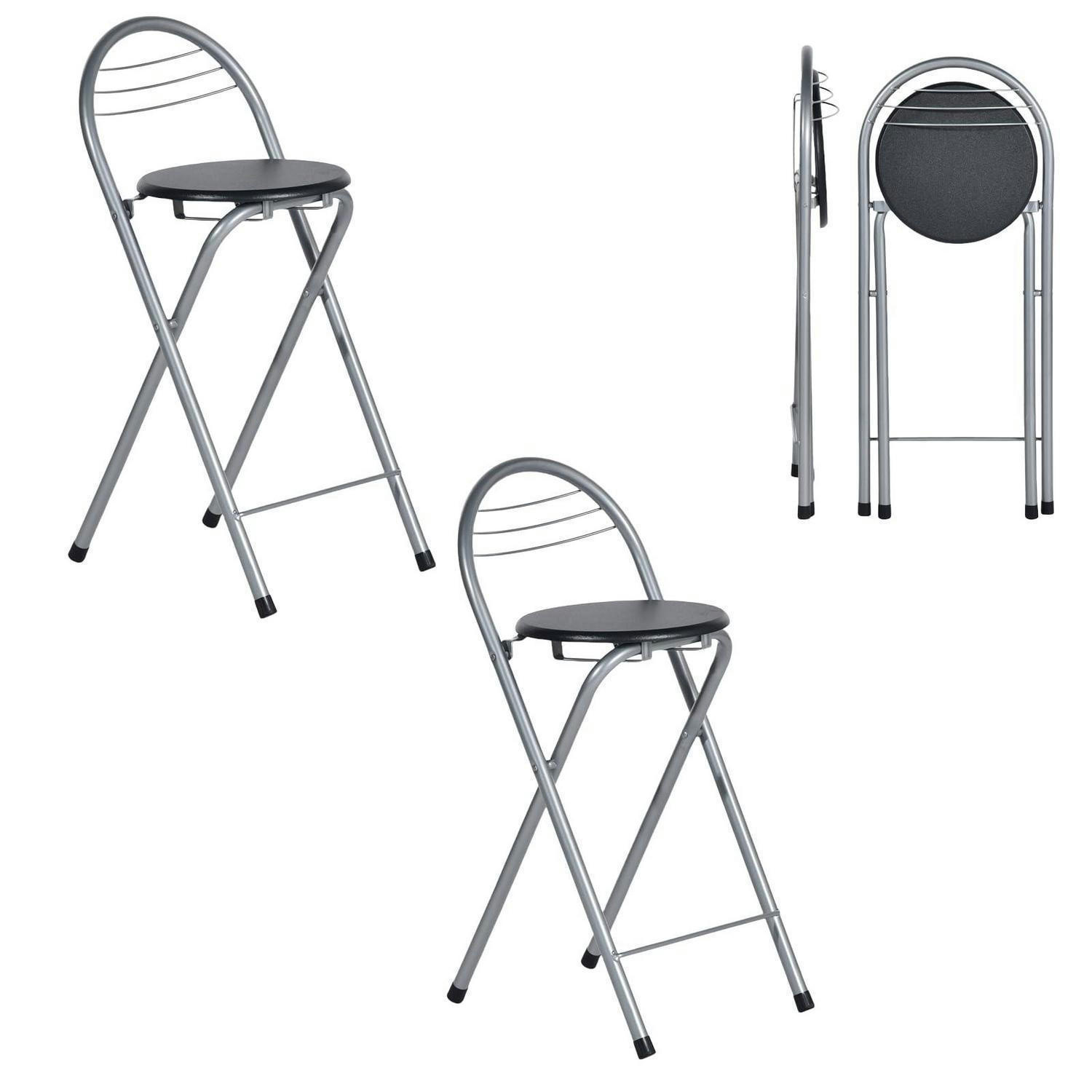BARHOCKER 2er Set klappbar Sitzhöhe 61 cm Schwarz und Silber - Multicolor, Metall (36/79/41cm)