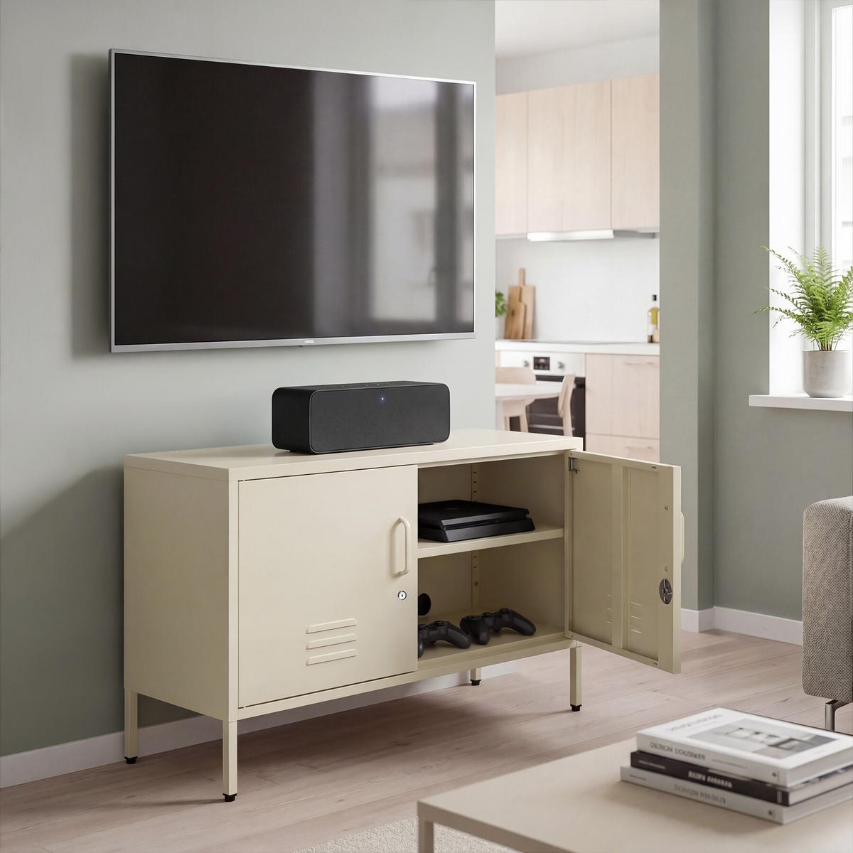 SIDEBOARD Baker, Kippschutz, höhenverstellbare Füße, creme - Creme, Metall (100/65/42.5cm) - tectake