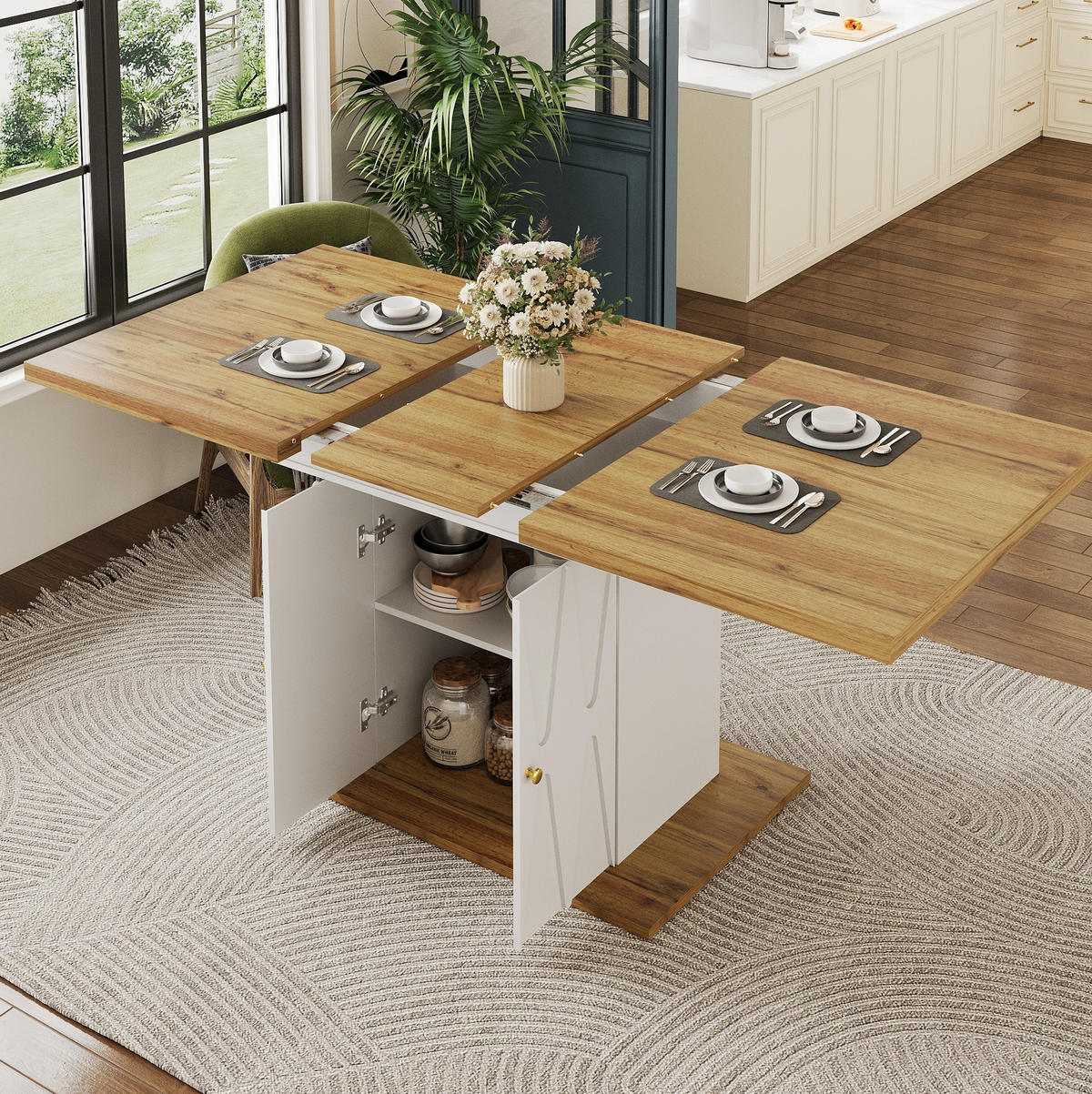 ESSTISCH 110/140/70/76,5 cm Weiß aus MDF und Metall mit Ausziehfunktion - Weiß, Holzwerkstoff (110/70/76.5cm) - OKMYHOME