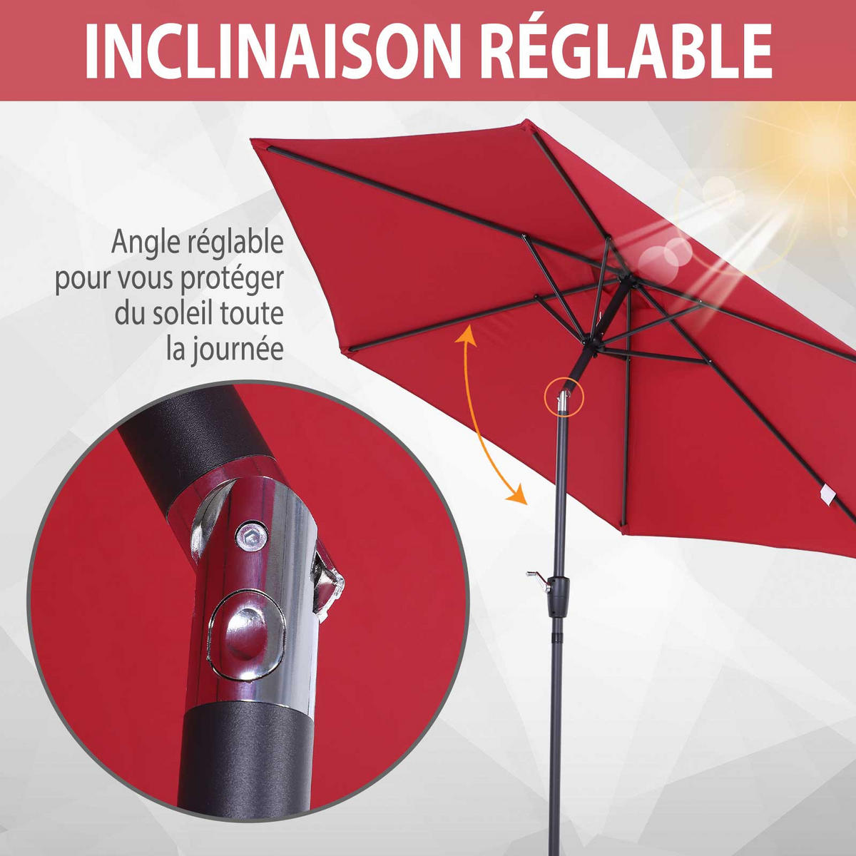 SONNENSCHIRM DE-11367 neigbar, mit Kurbel, Aluminium Weinrot - Weinrot, Metall (260/260cm) - ComfortXL