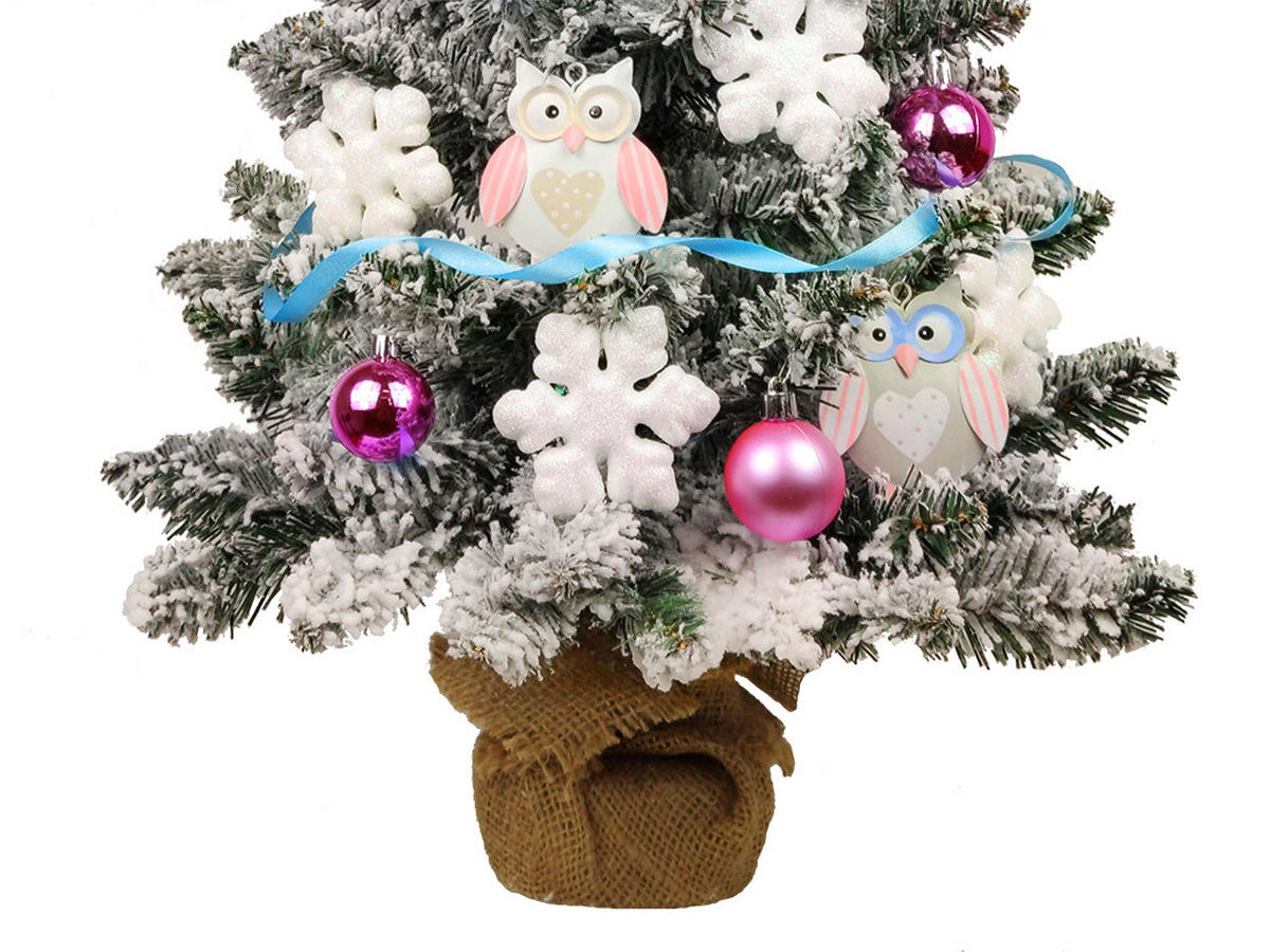 WEIHNACHTSBAUM künstlicher 60 cm mit LED-Beleuchtung, EULCHEN, mit 38 Weihnachtsbaumschmuck, Pflanztopf mit Jutesack - Blau/Pink, Kunststoff/Stein (40/60cm) - LAALU