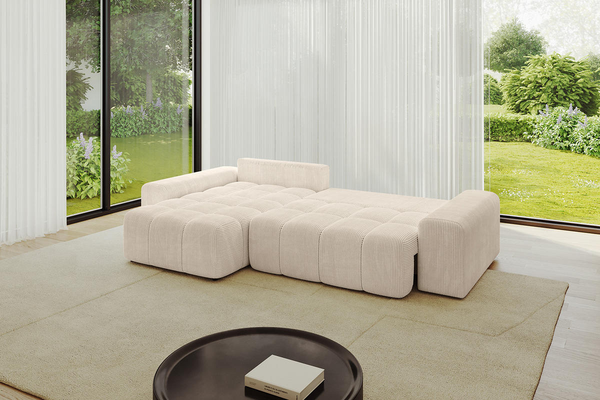 ECKSOFA Ottomane links ENIL-L 297x189x68 Beige Cord - Beige, Holzwerkstoff/Kunststoff (297/189cm) - ALTDECOR