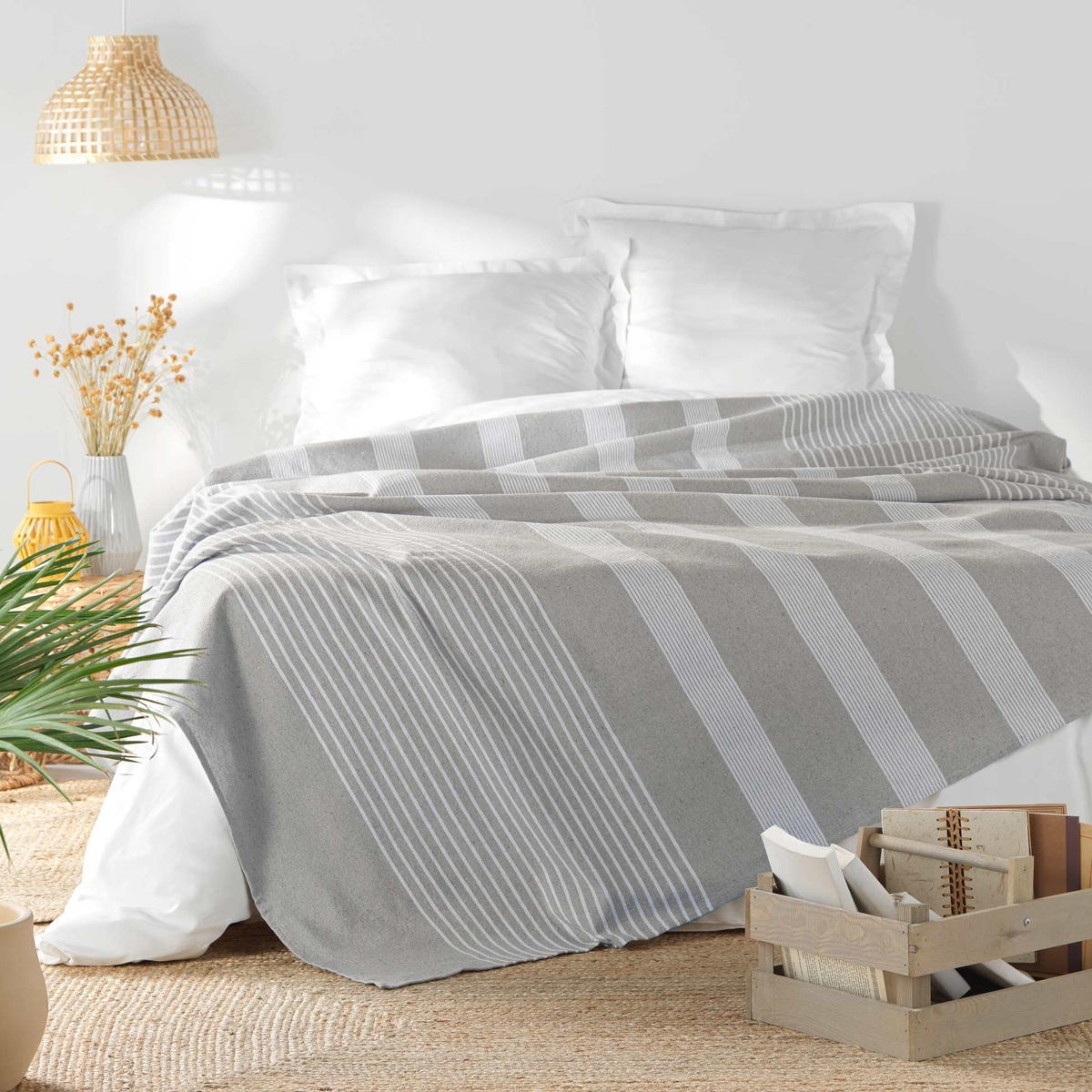 BETTÜBERWURF Adele 180/220 cm - Grau, Naturmaterialien (180/220cm) - Douceur d´intérieur