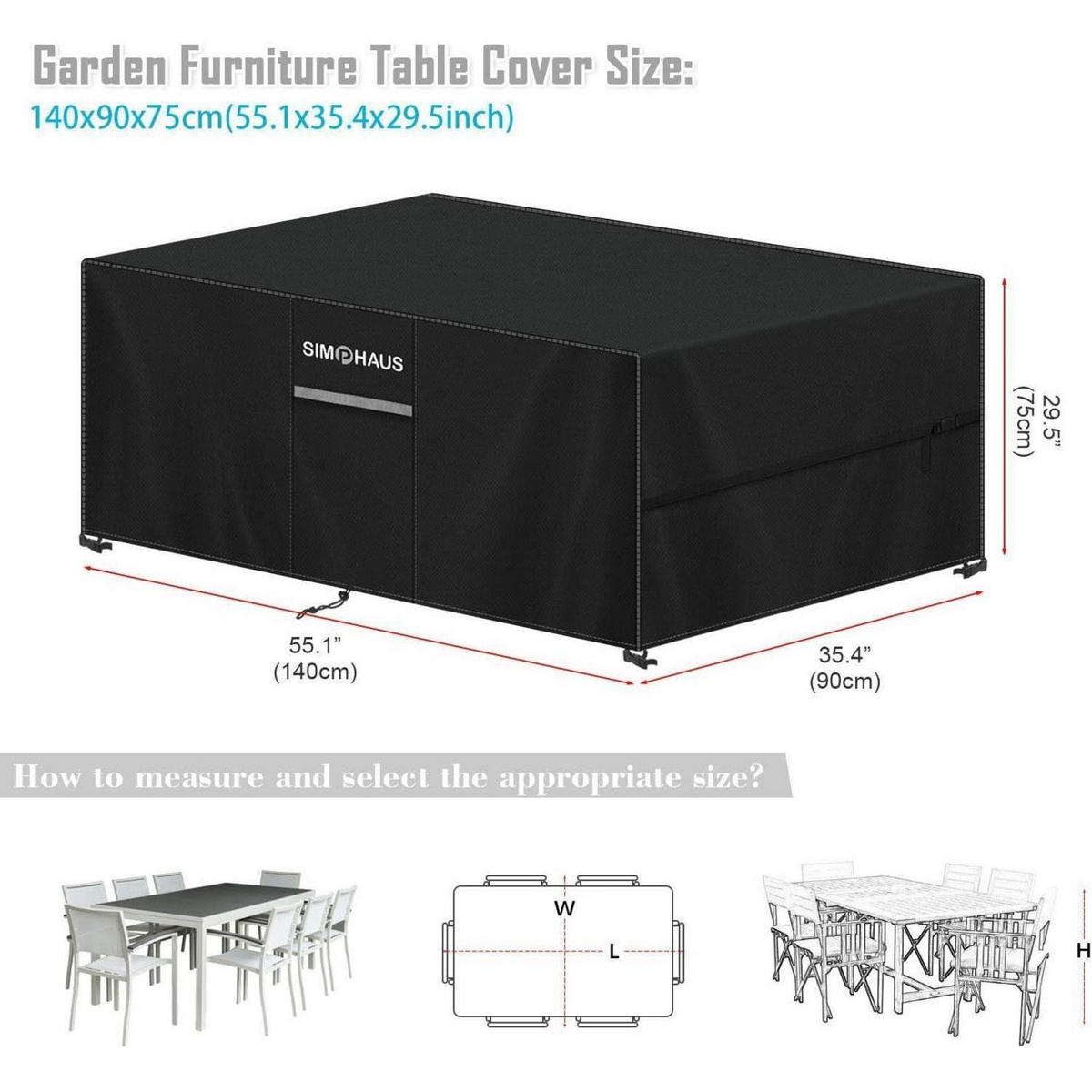 ABDECKHAUBE Gartenmöbel 140x90x75cm Wasserdicht 420D Oxford Schwarz - Schwarz, Kunststoff (1/1/1cm)