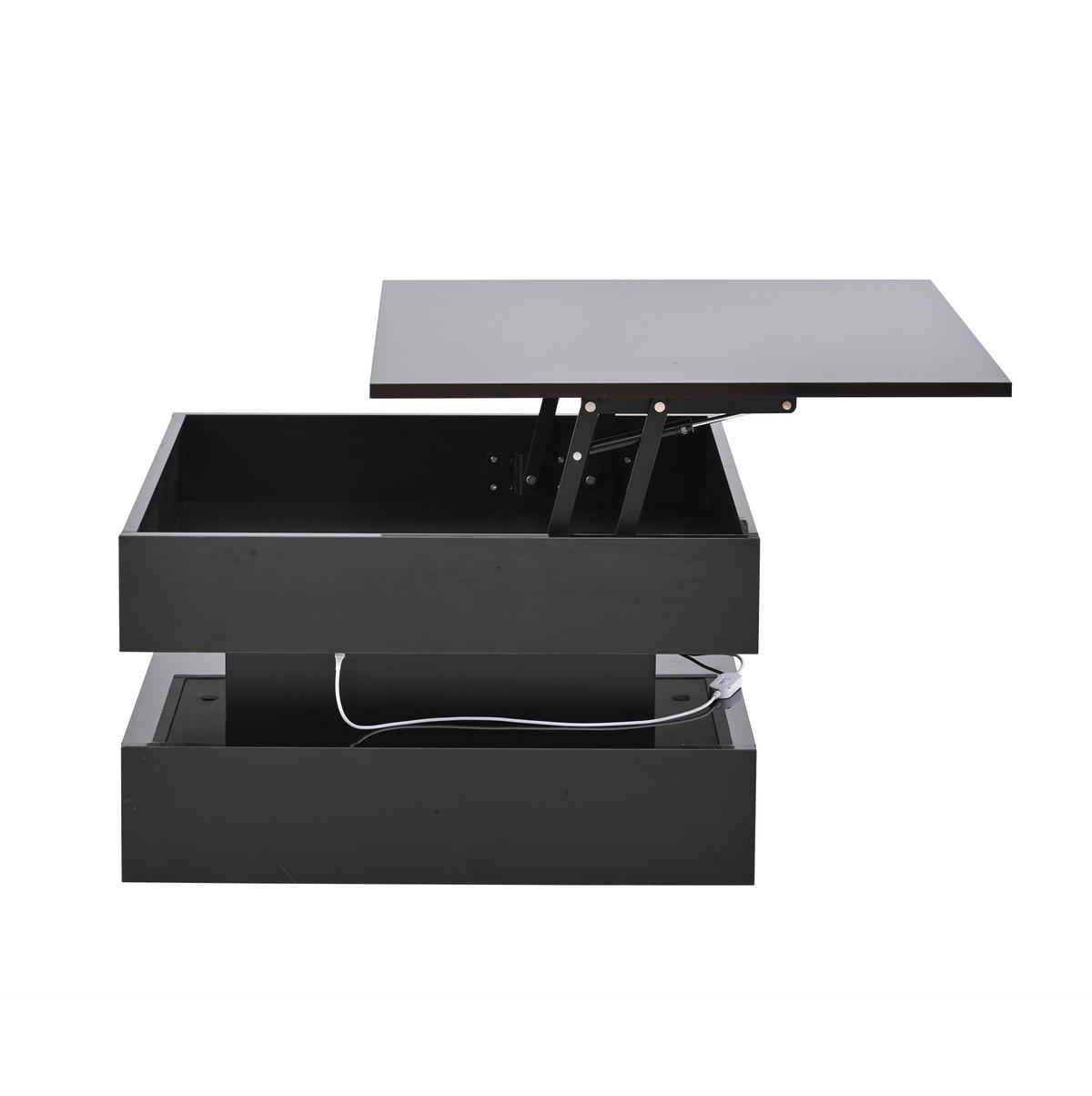 COUCHTISCH 65/65/38,5 cm in Schwarz, höhenverstellbar mit LED-Beleuchtung - Schwarz, Holzwerkstoff (65/65/38.5cm) - Flora Grace