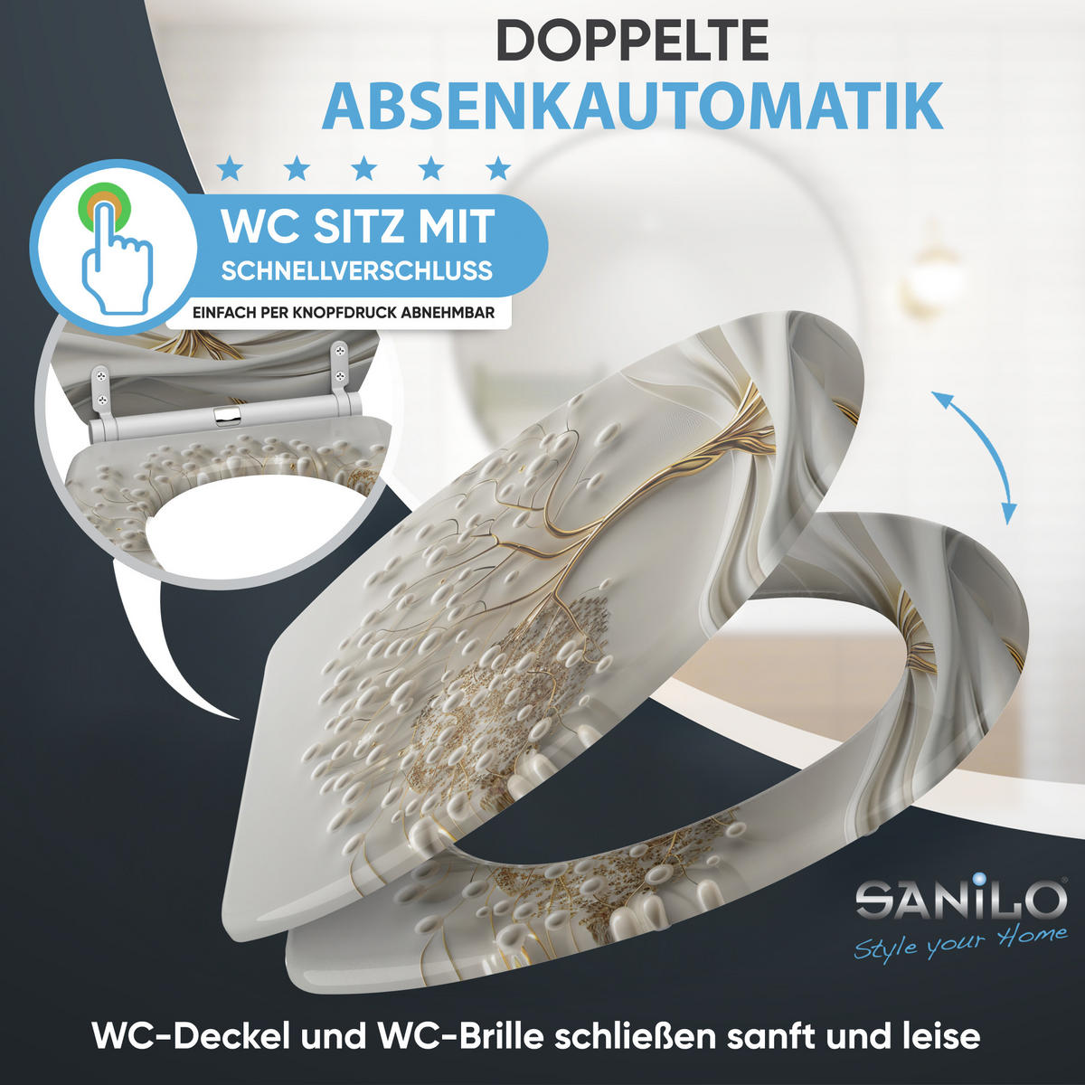 WC Sitz mit Absenkautomatik Tree of Life - Weiß, Holzwerkstoff (38/6/47cm) - Sanilo