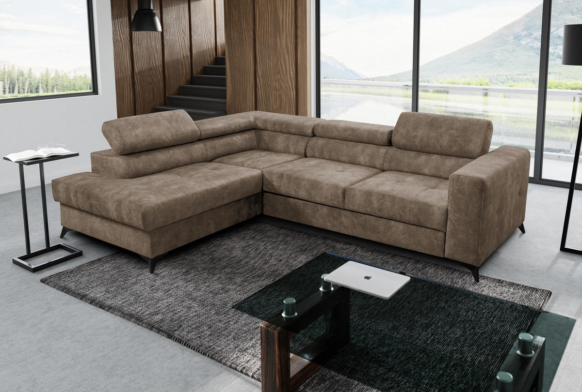 ECKSOFA Palermo L-Form mit Schlaffunktion Bettkasten 267 cm Wohnzimmer links braun - Braun, Kunststoff (106/267cm) - Margaret Hadas24