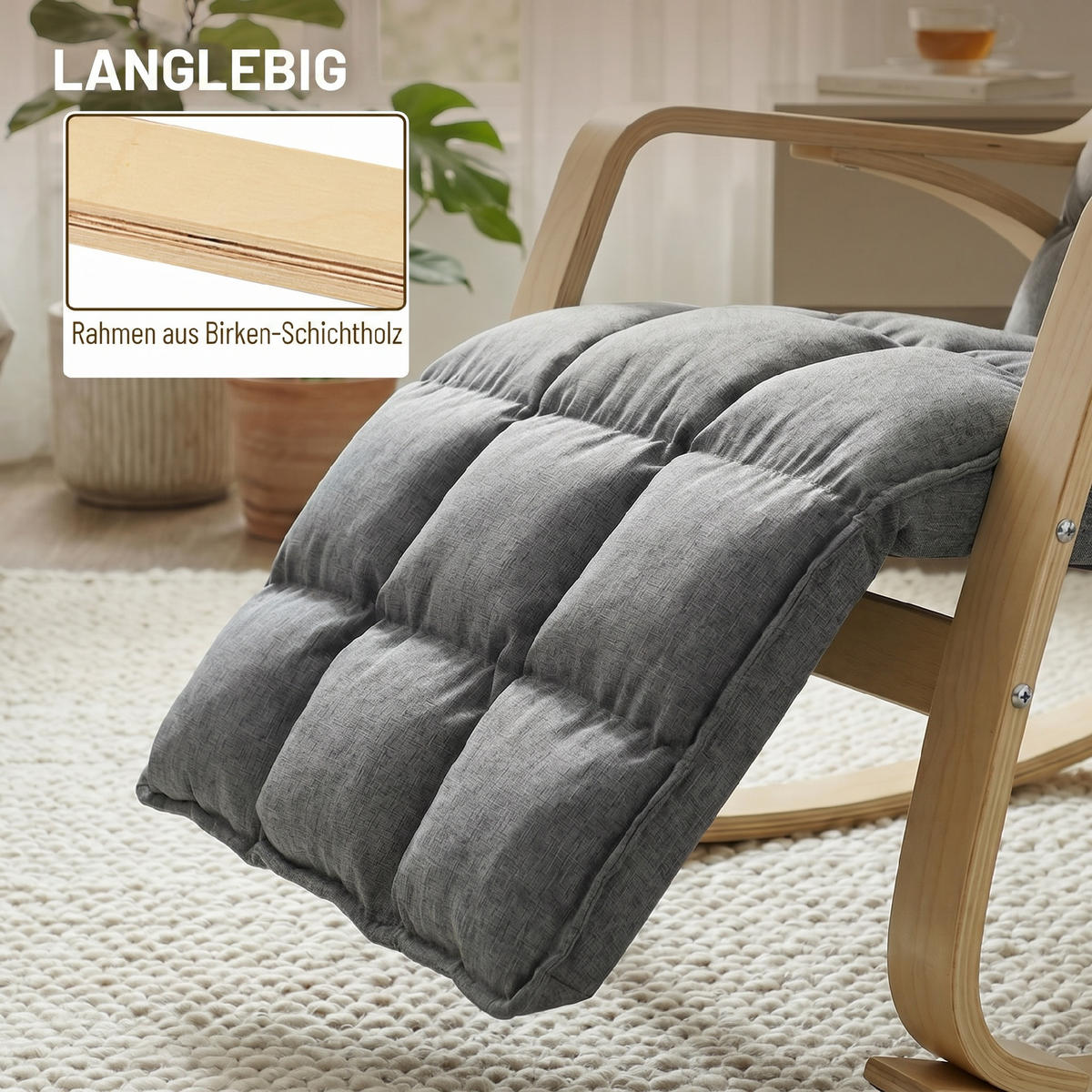 SCHAUKELSTUHL verstellbare Fußstütze Grau - Grau, Textil (106/92/67cm) - Vallsero