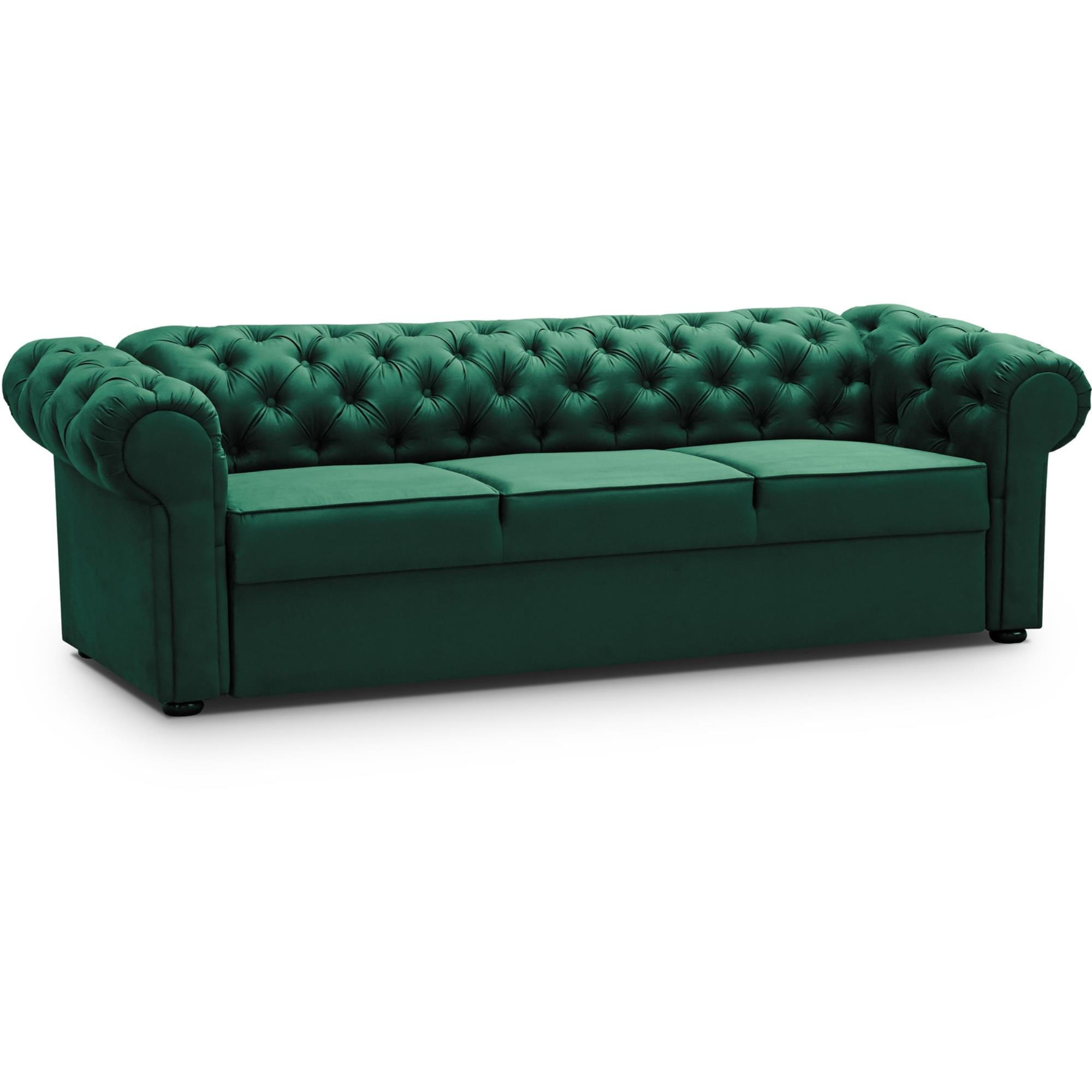SCHLAFSOFA Chester 3-Sitzer, im Chesterfield-Stil, Dunkelgrün - Wengefarben/Dunkelgrün, Textil (252/82/92cm) - Beautysofa