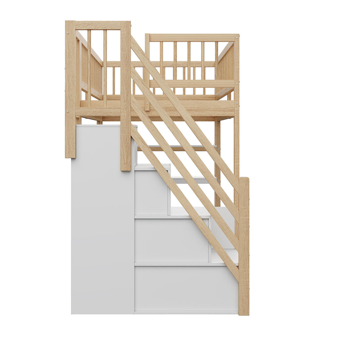 HOCHBETT 90/200 cm DE-01565, in Holzfarbe, mit Kleiderschrank, Regal und Stauraumleiter - Naturfarben, Holz (90/200cm) - ComfortXL