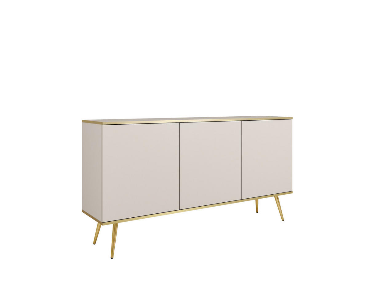 KOMMODE ORO - K-160, 2-Türen, 2-Schubladen, Push-to-Open 160x39x85 cm Beige/Gold - Beige/Goldfarben, Holzwerkstoff/Kunststoff (160/85/39cm) - DomoHome