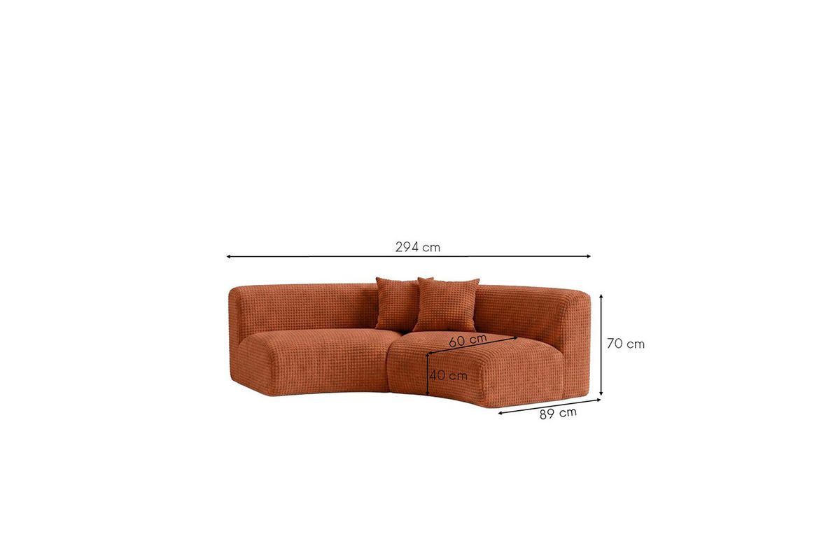 SOFA Round, Chenille-Stoff Cremona, Kupfer, GRETA - Kupferfarben, Holz (294/70/89cm) - Kaiser Möbel