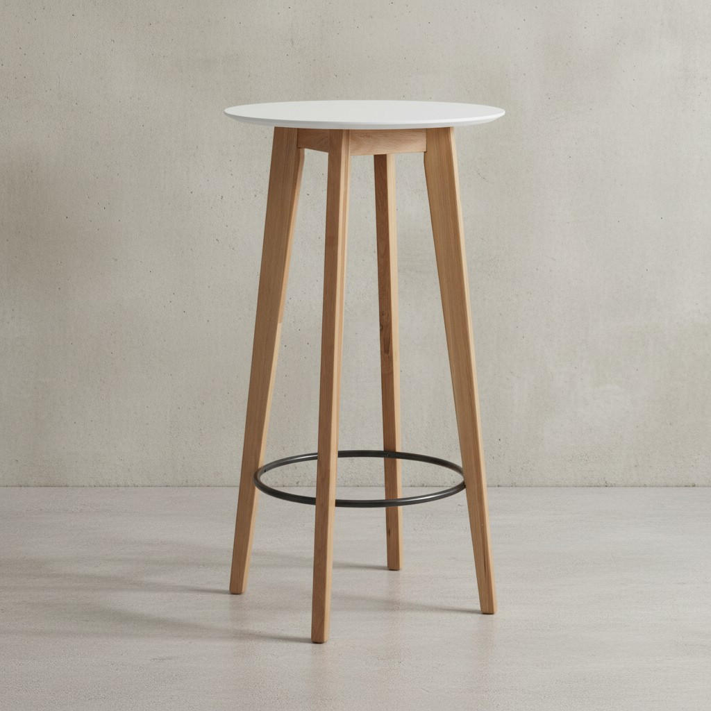 BARTISCH – Skandinavisch, Eiche, rund, 50 kg Belastbarkeit - Weiß/Braun, Eichenholz/Holz (60/110/60cm) - KADIMA DESIGN