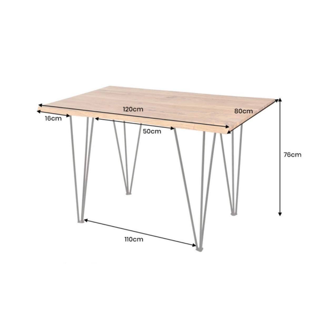 ESSTISCH MAMMUT Wildakazie 120cm - Schwarz/Braun, Holz/Metall (80/120/76cm) - riess-ambiente
