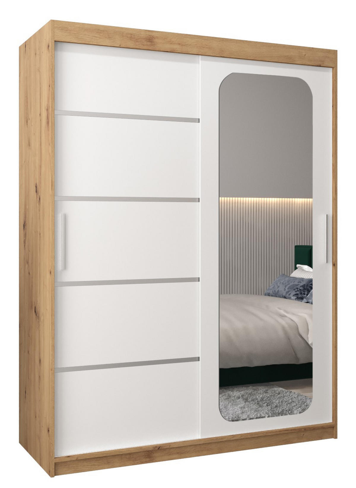 SCHWEBETÜRENSCHRANK 200/150/62 2-türig - Silberfarben/Eiche Artisan, Holz/Kunststoff (150/200/62cm) - Abiks Möbel