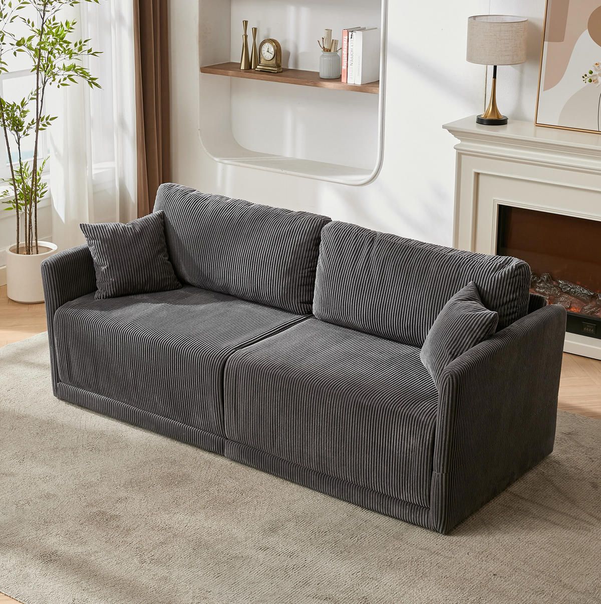 SOFA mit Schlaffunktion 182 x 88 x 84 cm Cord Grau - Grau, Metall (182/84/88cm) - Meubliv