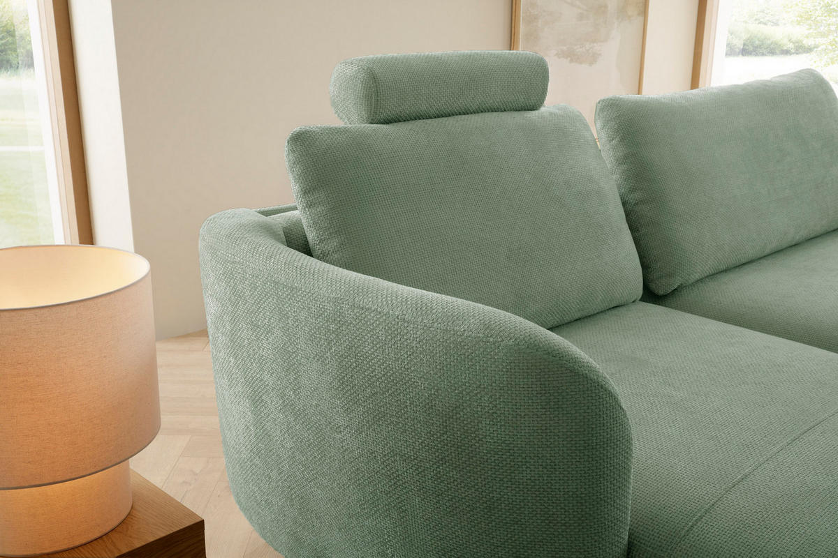 ECKSOFA auf Füßen Kendra 260 cm mit Schlaffunktion, Links, Grün - Grün, Holz (260/180cm) - Emporius