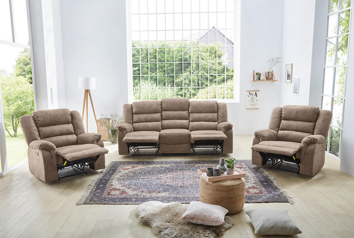 3-SITZER-RELAXSOFA Federkern, Liegefunktion verstellbar durch halbautomatische Relaxfunktion B212/T93/H103 cm, Mikrofaser Vintage Grau Braun / 15134 - Graubraun/Schwarz, Textil (212/103/93cm) - luma-home