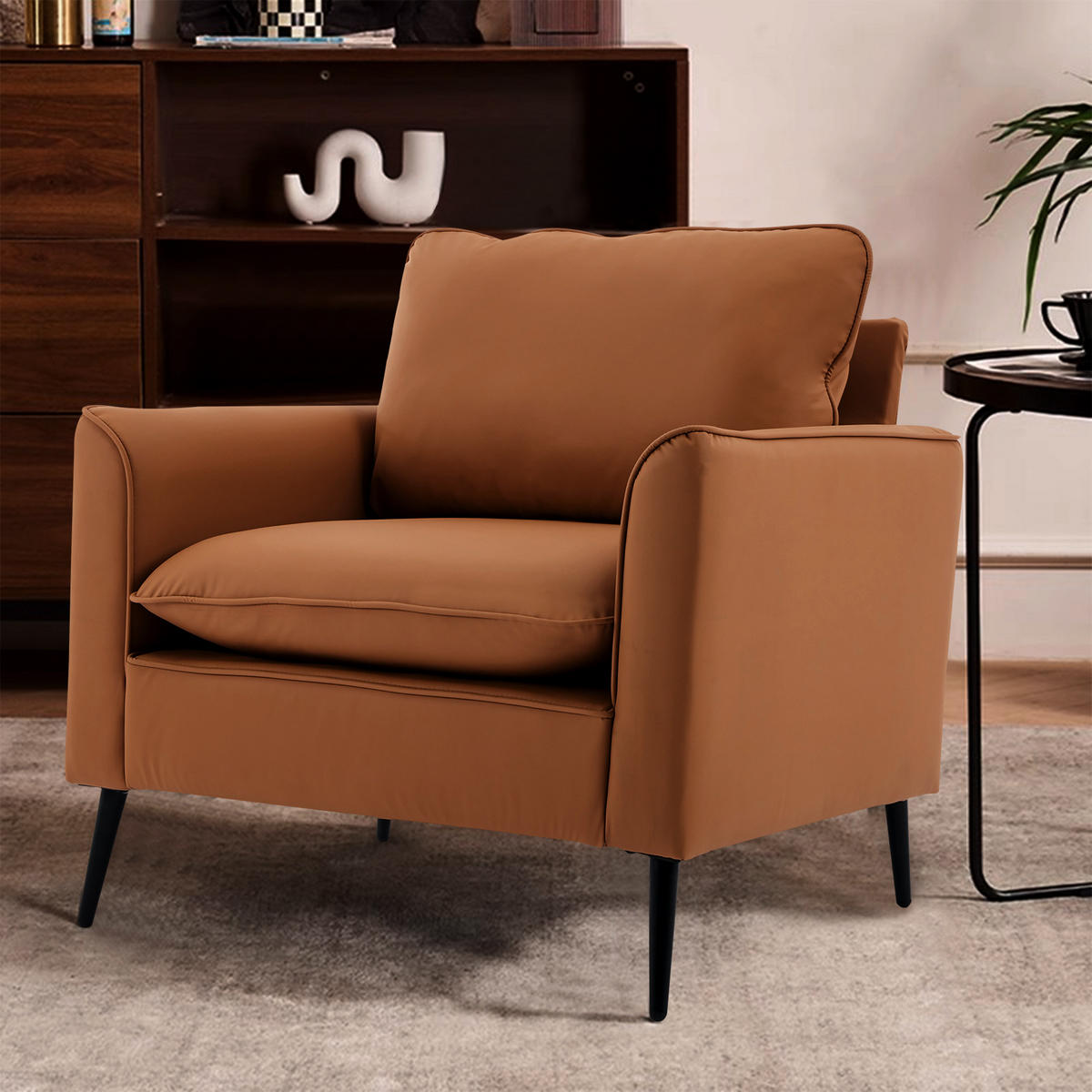 SESSEL Kunstleder Braun mit kissen - Braun, Holzwerkstoff/Textil (80/80/68cm) - WISHDOR