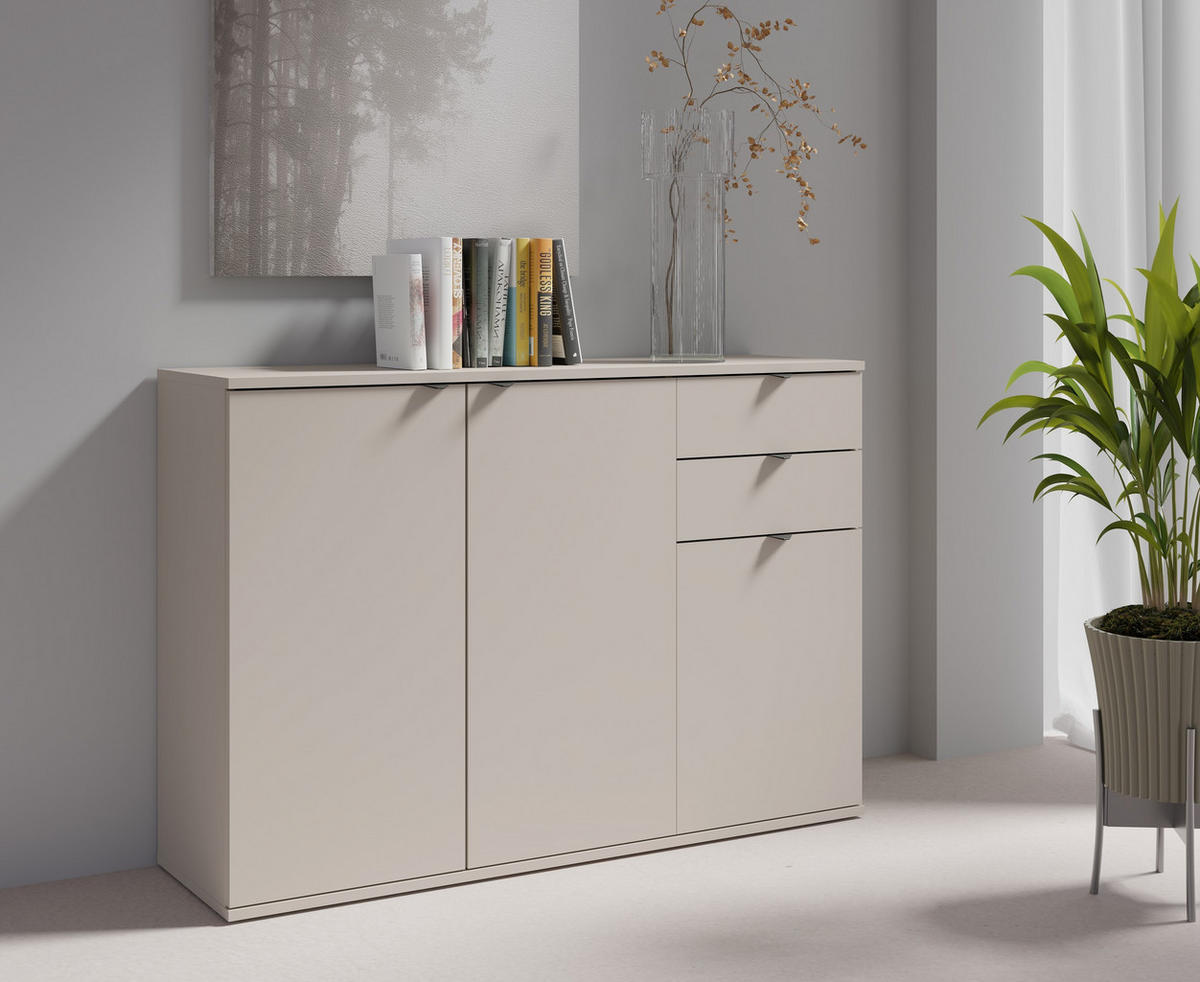 KOMMODE METRIX 120/82,5/35cm mit 2 Schubladen 3 Türen Kaschmir - Kaschmir, Holzwerkstoff (120/82.5/35cm) - MASSENO