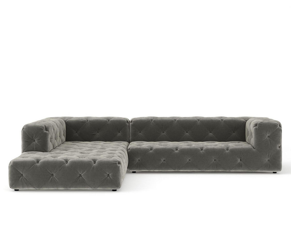 ECKSOFA Cosimo Grau Samtstoff - Schwarz/Grau, Holz/Holzwerkstoff (325/228cm) - Maison de Reve