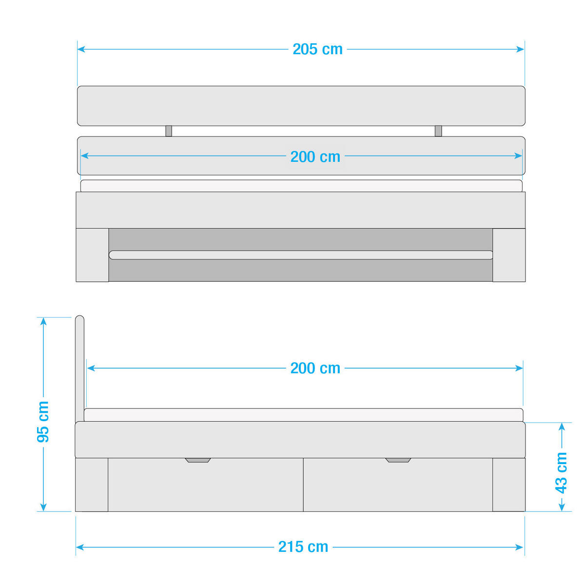 MASSIVHOLZBETT mit Bettkästen - Kernbuche massiv - Kernbuche, Holz (200/200cm) - home24