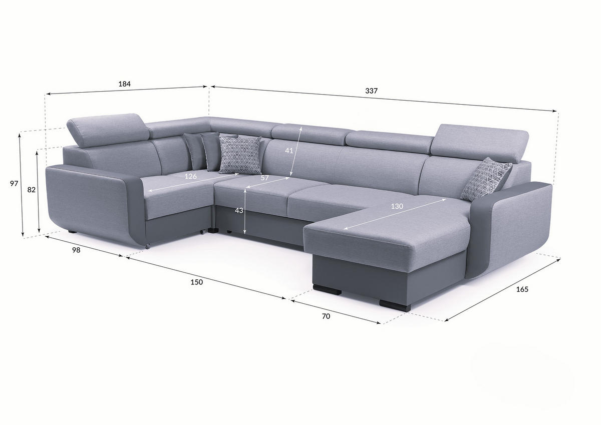 WOHNLANDSCHAFT PALAZZO Schwarz Geflochtener Stoff mit Schlaffunktion - Schwarz, Holz (337/97/184cm) - MASSENO