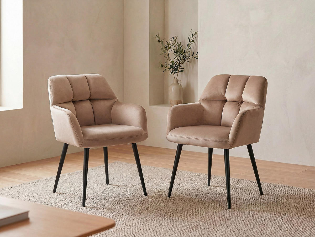 STUHL - 58.5 cm x 62 cm - Samt, Stoff - Beige - PEGA - Beige, Textil (58.5/78/62cm) - Vente-Unique