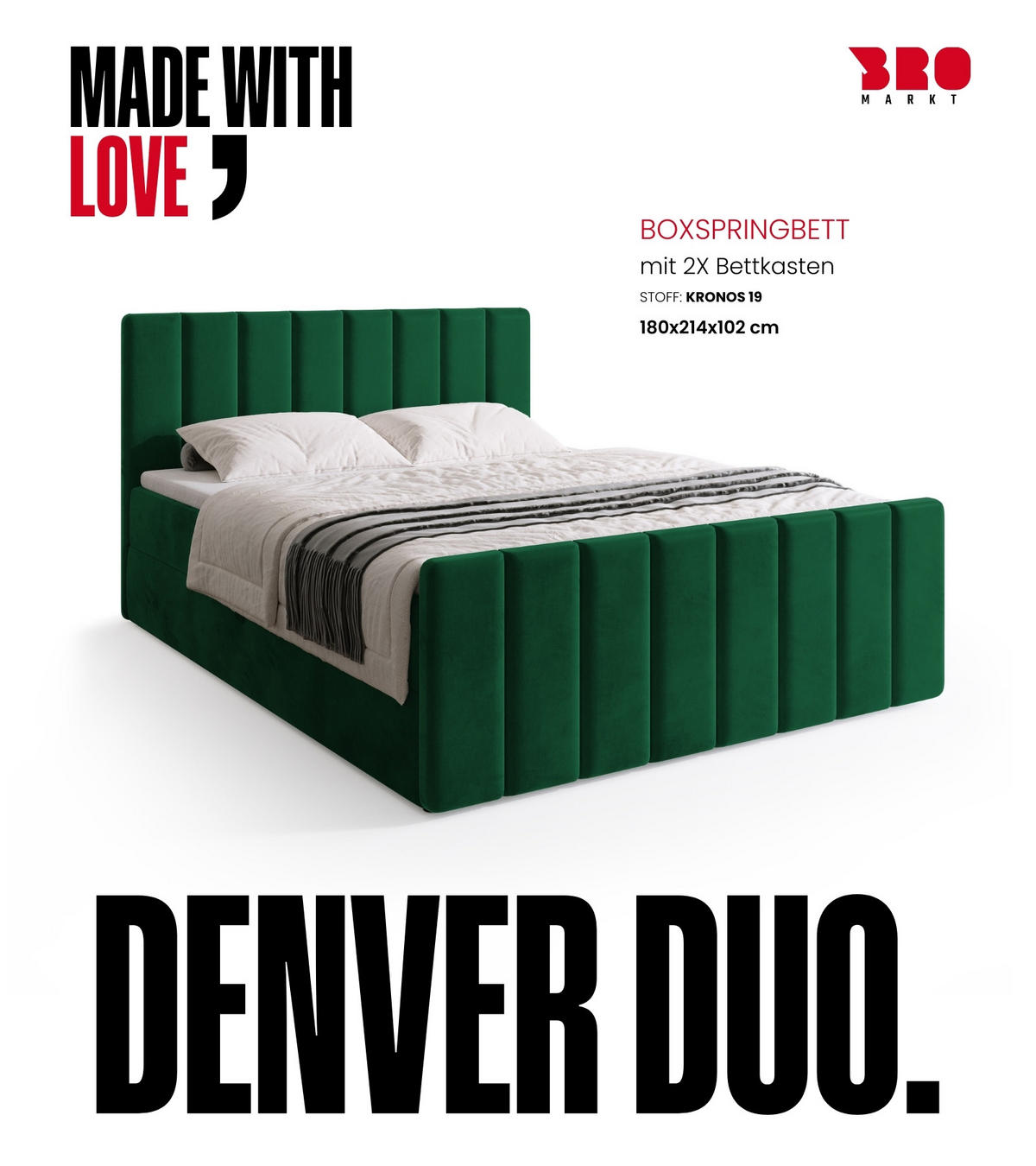 BOXSPRINGBETT Denver DUO mit Topper 180x200 Dunkelgrün - Dunkelgrün, Textil (180/200cm) - Bromarkt