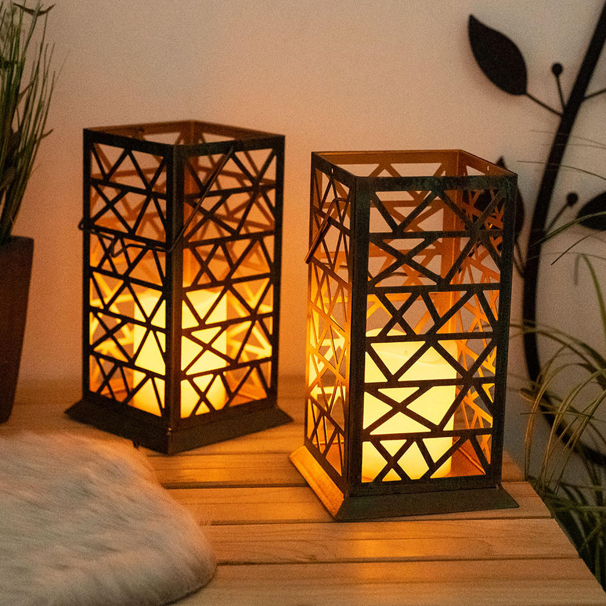 LED AUSSENLEUCHTE Feuereffekt Rostgrün - Braun, Metall (14/14/27cm) - Globo Lighting