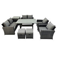 GARTENMÖBELSET mit 2 Sesseln,2 Zweisitzer,2 kleine Fußhocker,Esstisch,Beistelltisch Polyrattan Dunkelgrau 8-Sitzer - Dunkelgrau/Grau, Glas/Kunststoff - Fimous