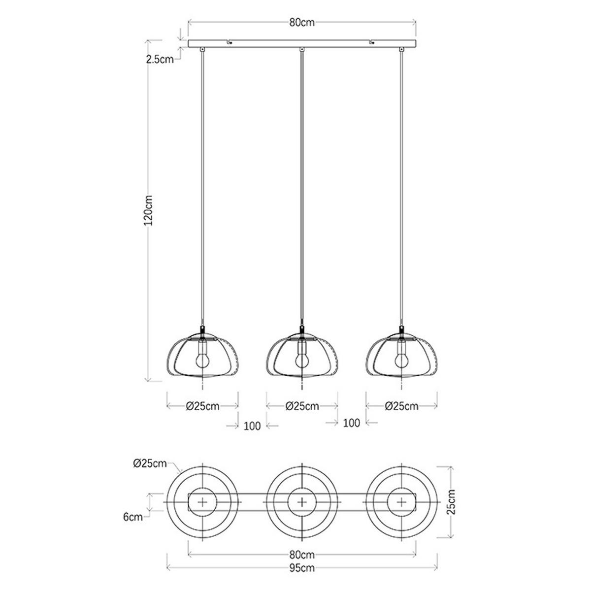 PENDELLEUCHTE JELLA, Metall, Schwarz, LED, 3-flammig - Schwarz, Glas (95/25/120cm) - Globo Lighting