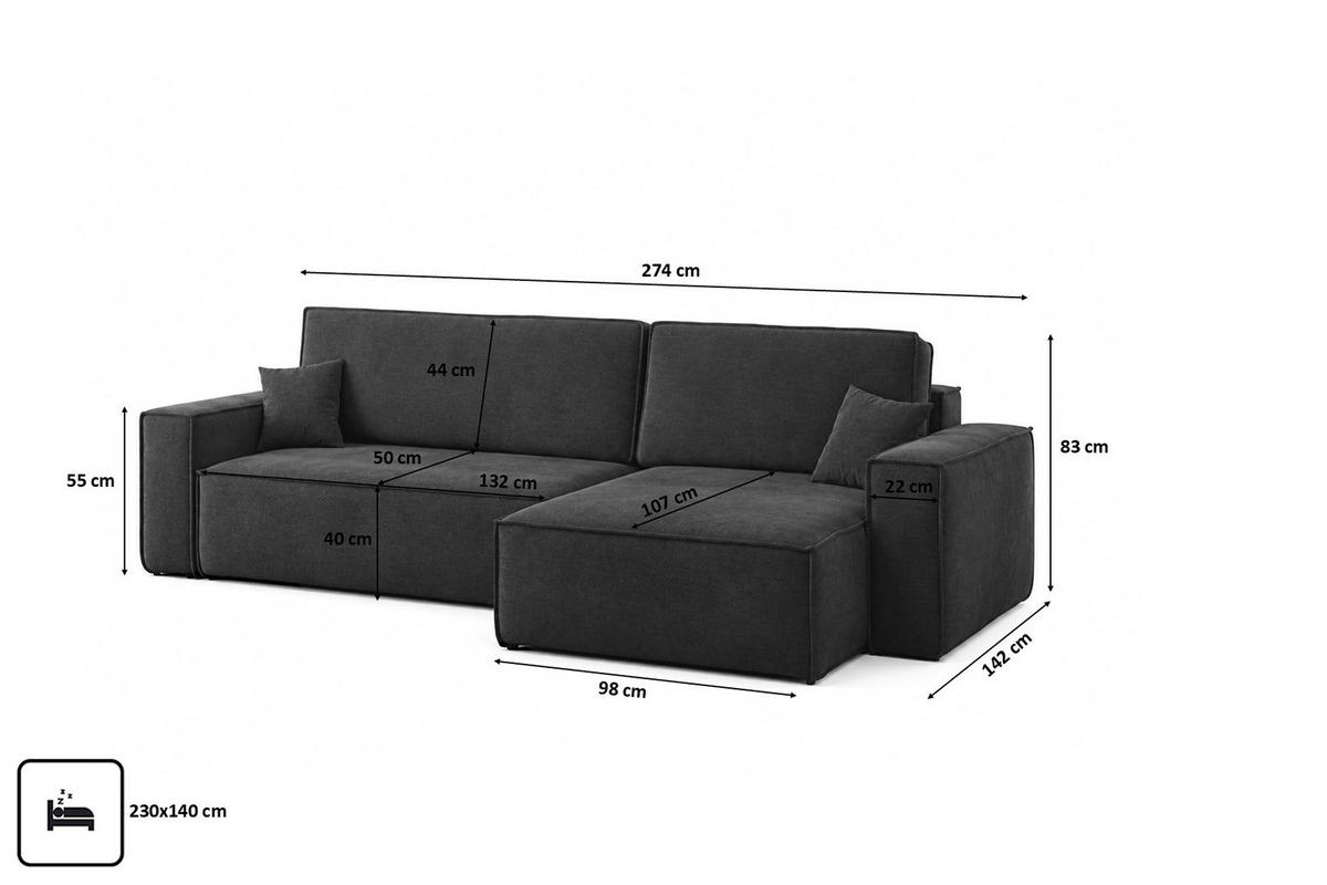 ECKSOFA L-Form Mit Schlaffunktion Und Bettkasten, Veloursstoff Bluvel, Schwarz, Rechts, BEST XL - Schwarz, Holz (274/142cm) - Kaiser Möbel