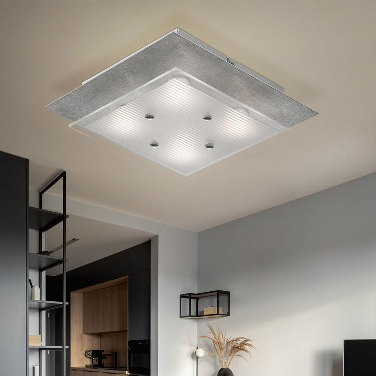 LED DECKENLEUCHTE Aluminium Silber gebürstet - Silberfarben, Glas (27/27/8cm) - Esto