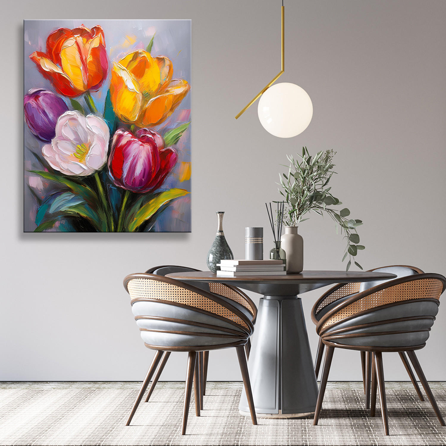 WANDBILD tulpen gemalt bunte blumen 3d - Multicolor, Textil (40/60cm) - Feeby